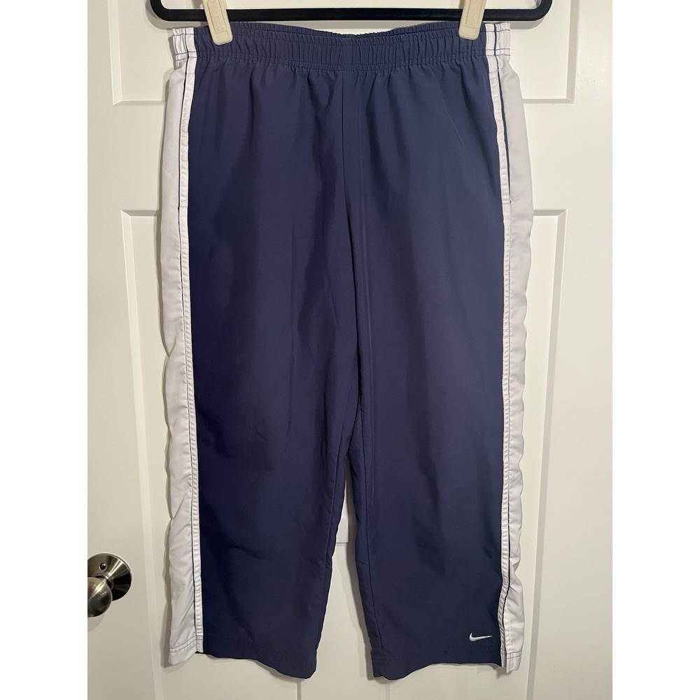 Vintage Nike Women’s Capri Track Pants Blue White Size Medium M Y2K